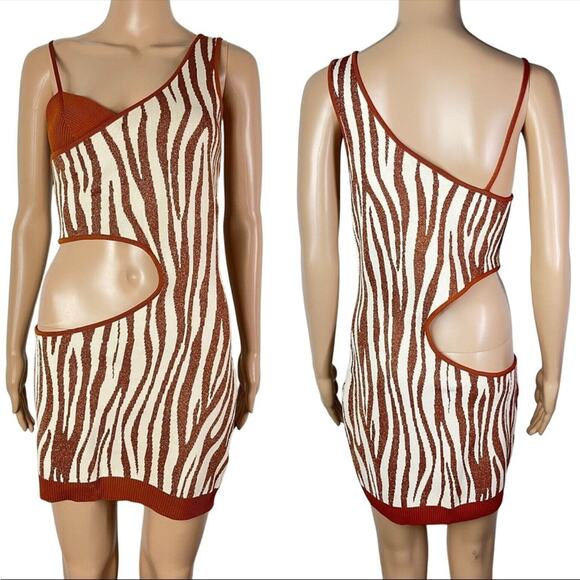 Retrofete Dimi Metallic Zebra Print Mini Cut Out Sexy Bodycon Dress - Picture 13 of 13